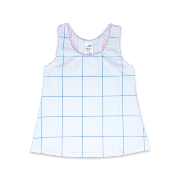 Riley Tank-Blue Windowpane/ Pink Ric Rac