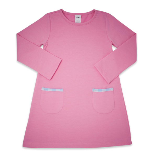 Knit Sweatshirt Dress-Pink/Light Blue Buffalo Check