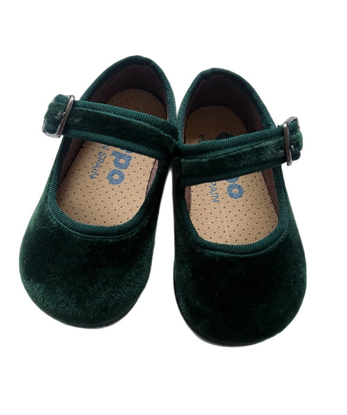 Velvet Mary Janes- Hunter Green
