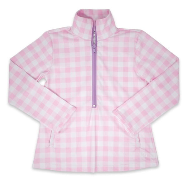 Heather Half Zip- Light Pink Buffalo Check/Lavender