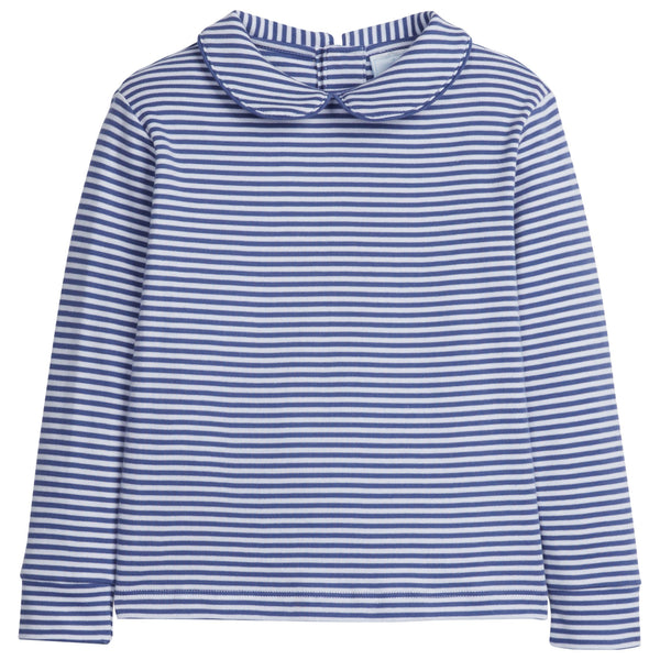 Striped Peter Pan Shirt- Gray Blue