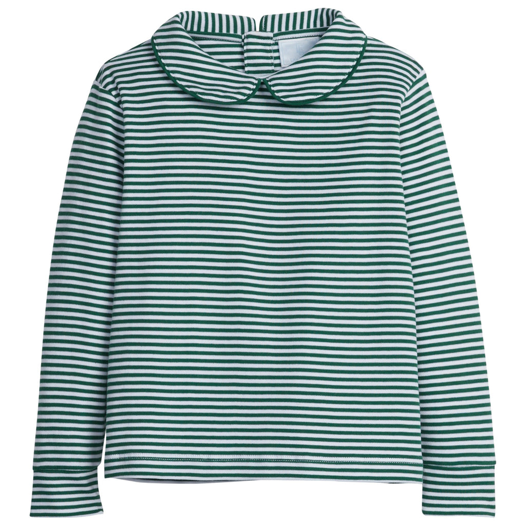 Striped Peter Pan Shirt- Hunter Green