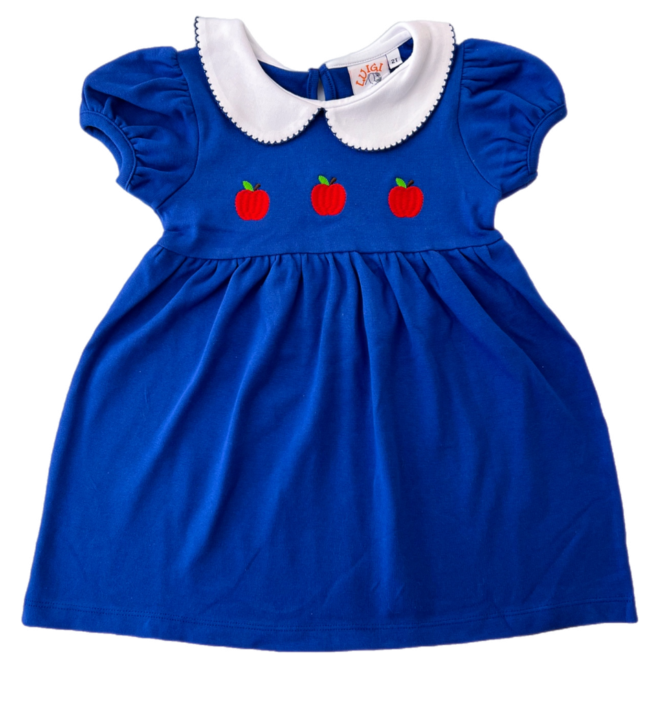 Applique Apple Dress- Royal Blue