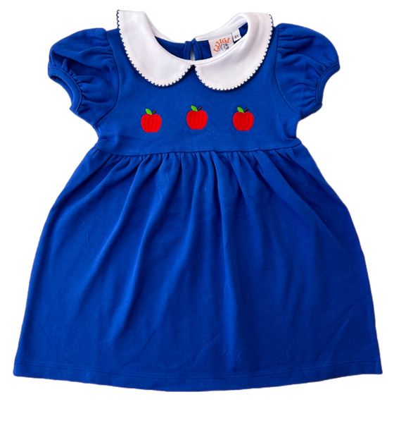 Applique Apple Dress- Royal Blue