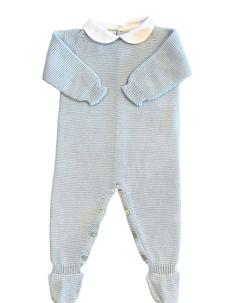 Garter Stitch Footie- Light Blue