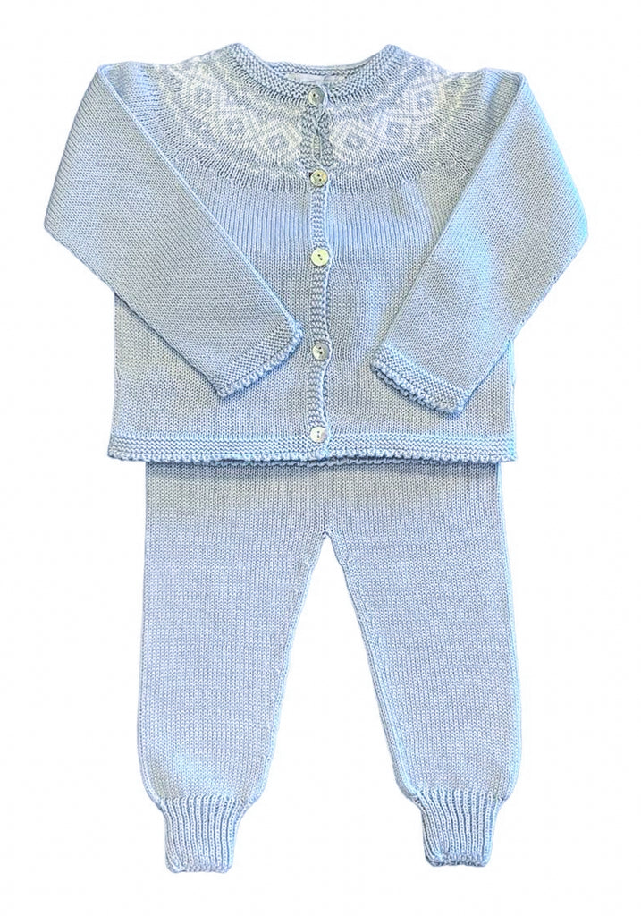 Fair Isle Jogger Set-Blue /White