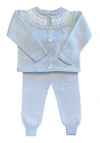 Fair Isle Jogger Set-Blue /White