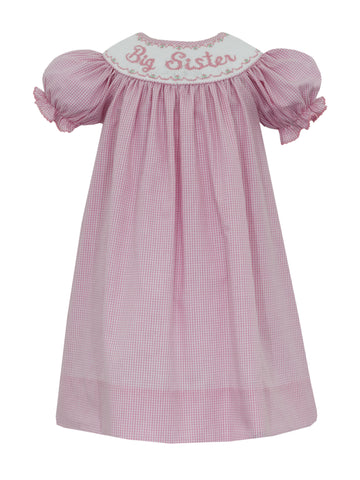 Pink Gingham “Big Sister” Smocked Dress