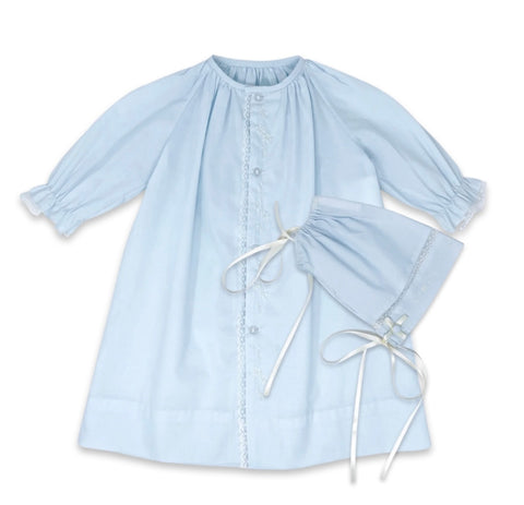 Vintage Daygown Set- Blue w/Ecru Embroidery