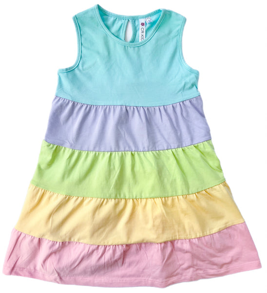 Pastel Rainbow Tiered Twirl Dress