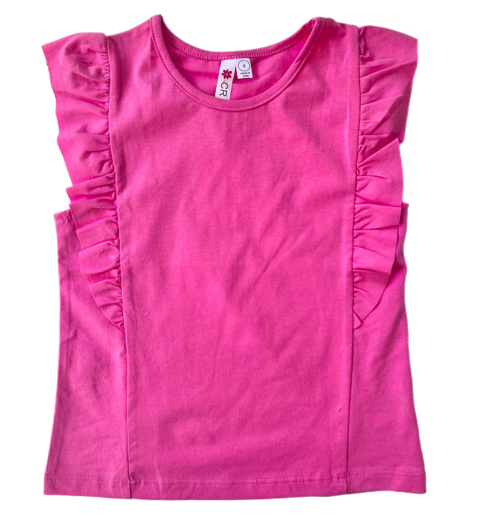 Ruffle Trim Top- Hot Pink