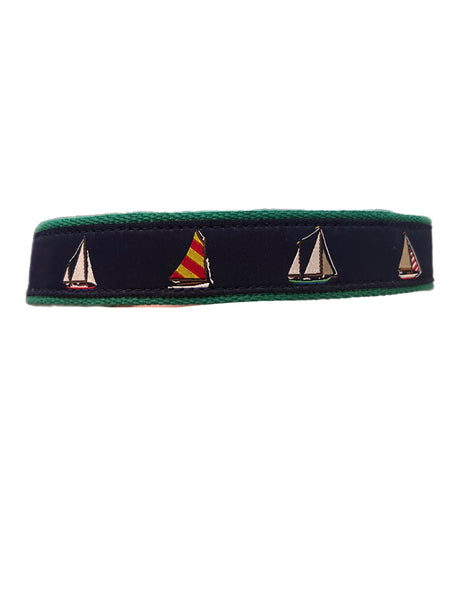 Canvas Belt- Sailboats on Green