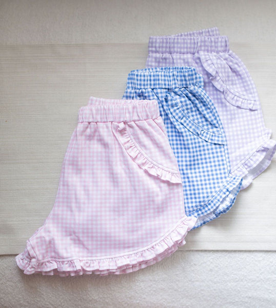 Kinley Knit Shorts- Lavender Gingham