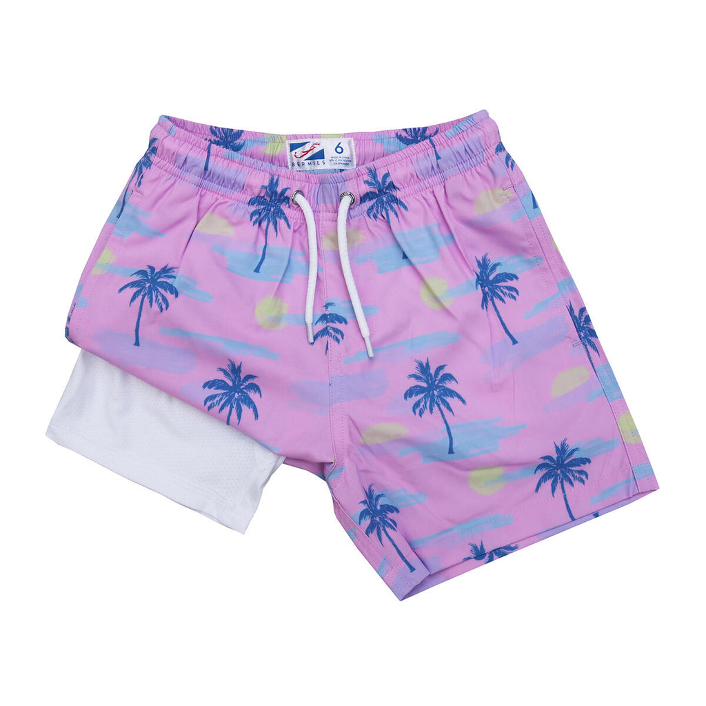 Swim Trunks w/Compression Liner- Sun Palms(Boys)