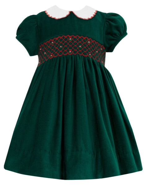 Long Sleeve Green Smocked Corduroy Float Dress