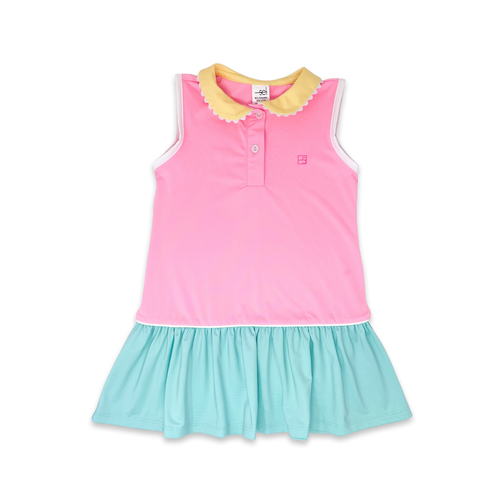 Darla Dropwaist Dress- Flamingo Pink/Totally Turquoise