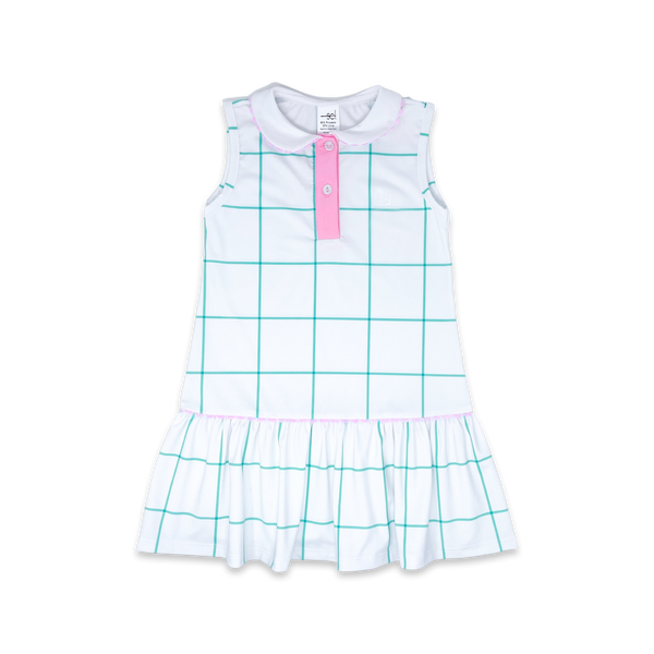 Darla Dropwaist Dress- Mint Windowpane/ Flamingo Pink *Pre Order*
