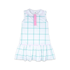Darla Dropwaist Dress- Mint Windowpane/ Flamingo Pink