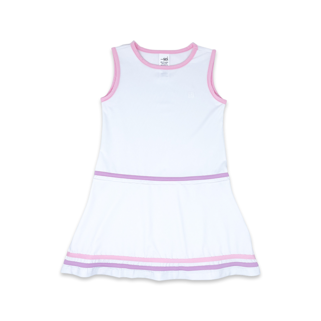 Jordan Dress- Coconut/Cotton Candy Pink/Petal Purple Welting