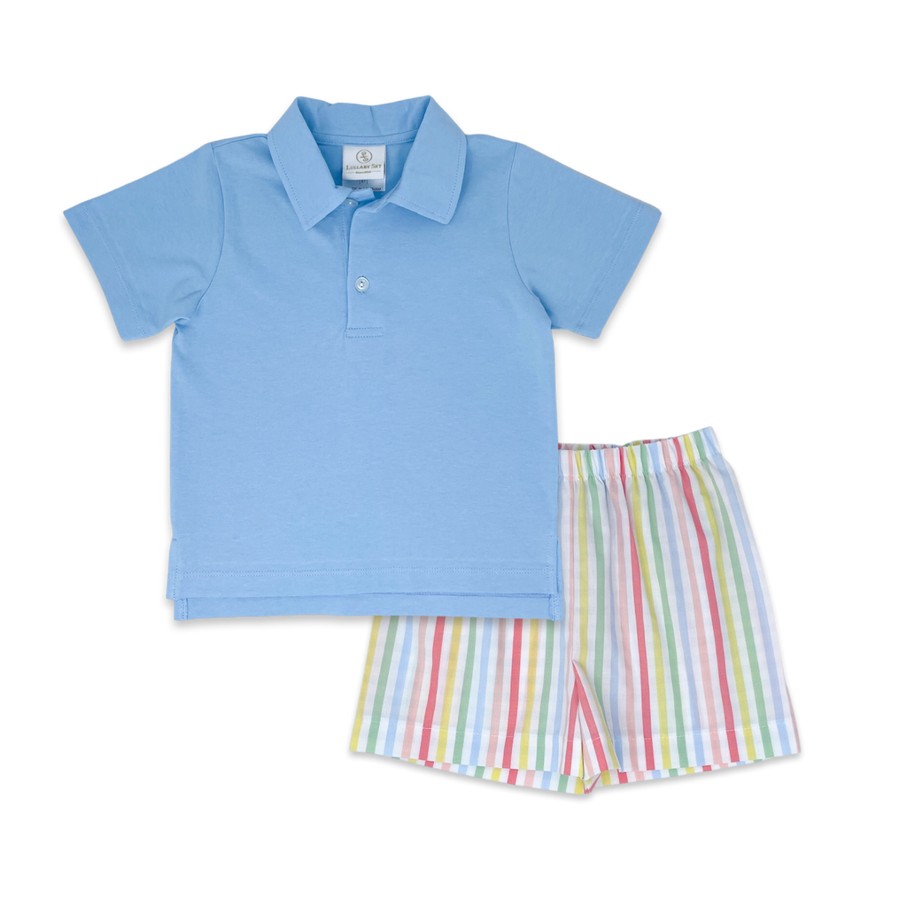 Parker Short Set- Baytown Blue/Rainbow Stripe *Pre Order*