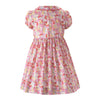 Button Front Dress- Pink Ditsy Garden