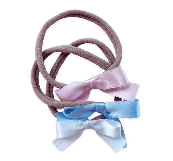 Small Satin Bow Soft Headband 3 pack- Light Pink/Light Blue/Ivory