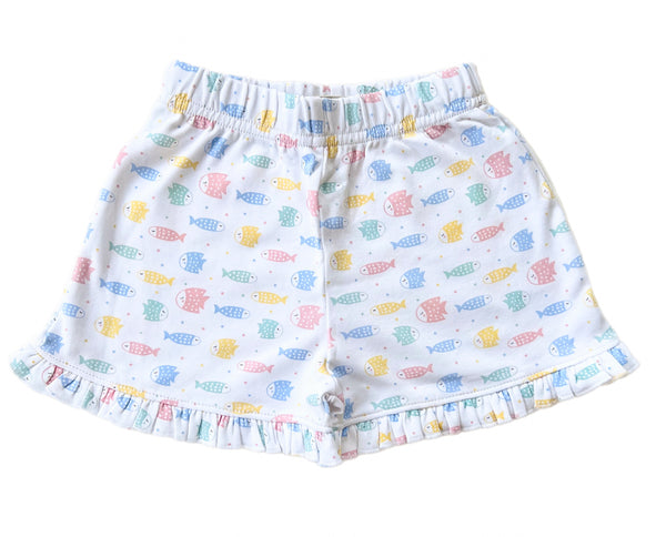 Ruffle Knit Shorts- Pastel Fish Print