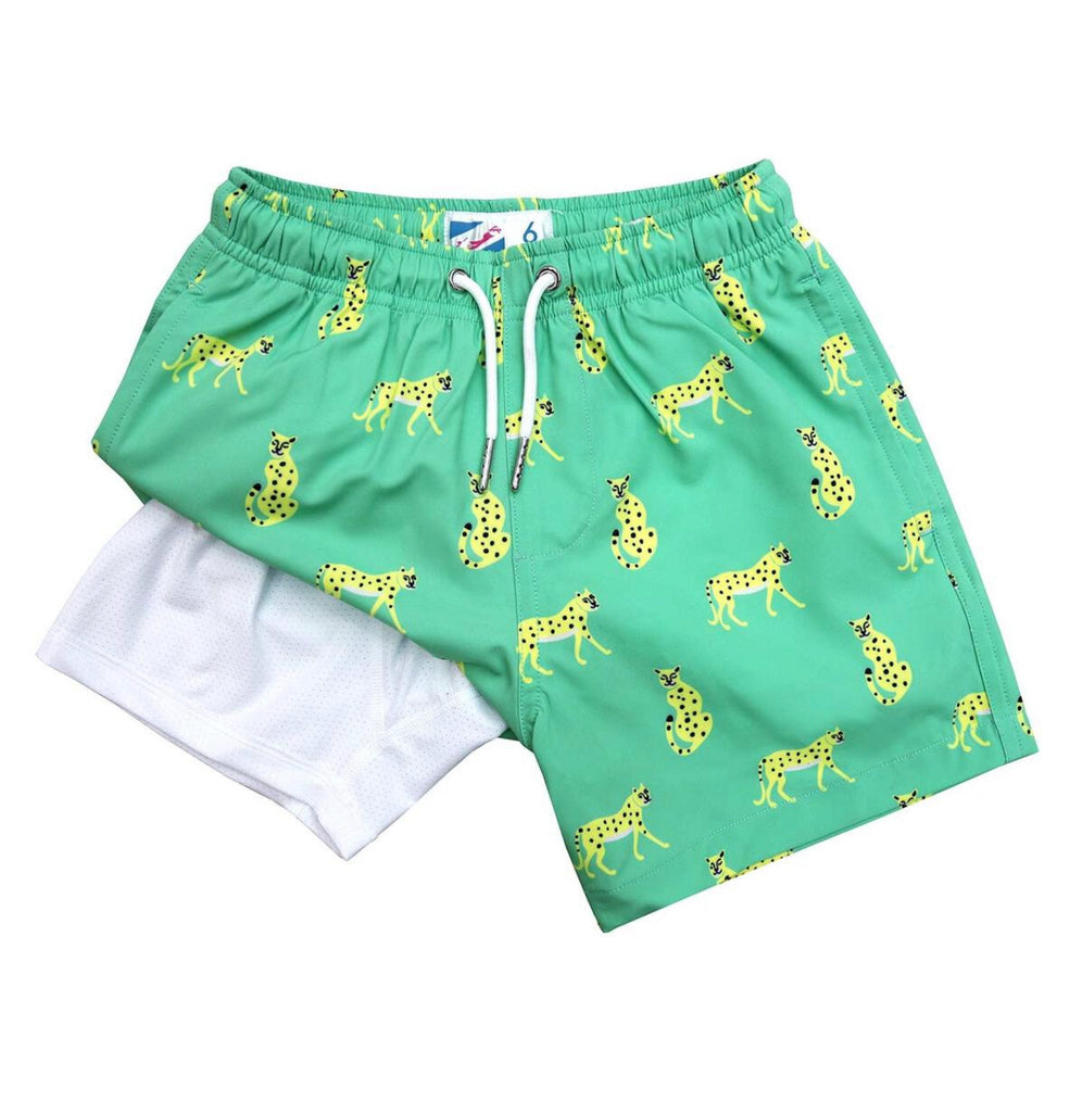 Cheetah Print Swim Trunks w/Compression Liner (Boys)