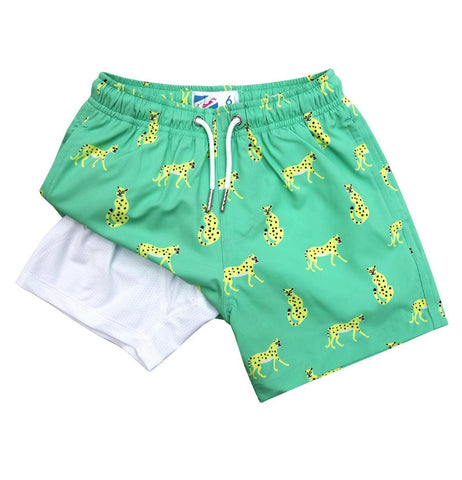 Cheetah Print Swim Trunks w/Compression Liner (Boys)