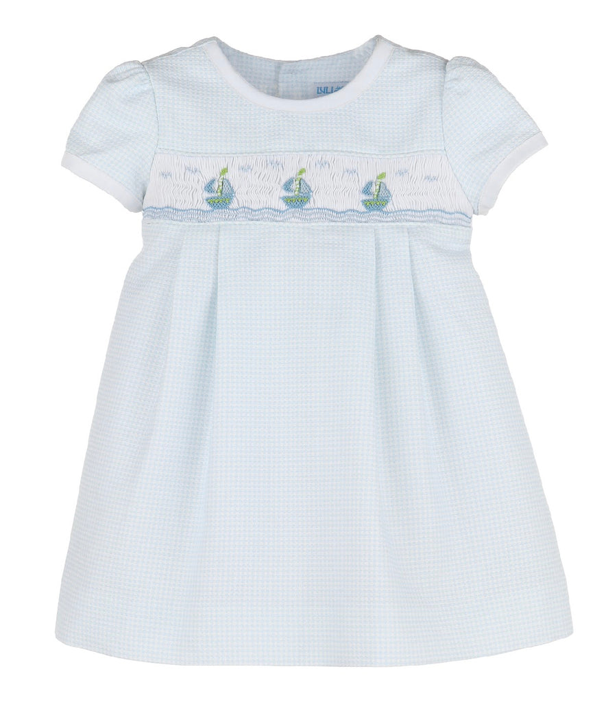 Smocked Sailboat Dress- Blue