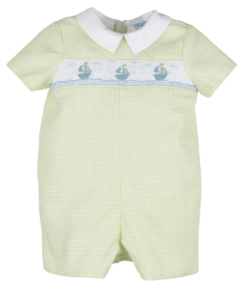 Smocked Sailboat Romper- Green