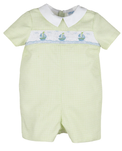 Smocked Sailboat Romper- Green