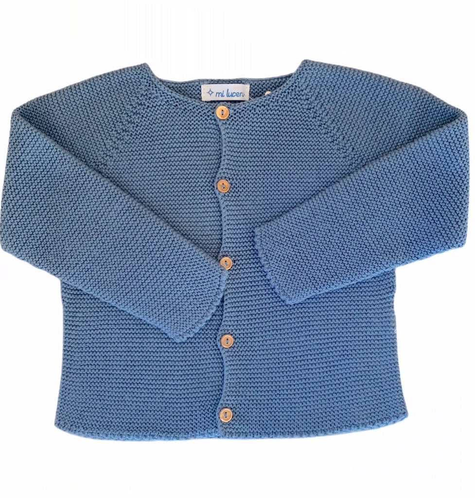 Garter Stitch Cardigan- Steward Blue