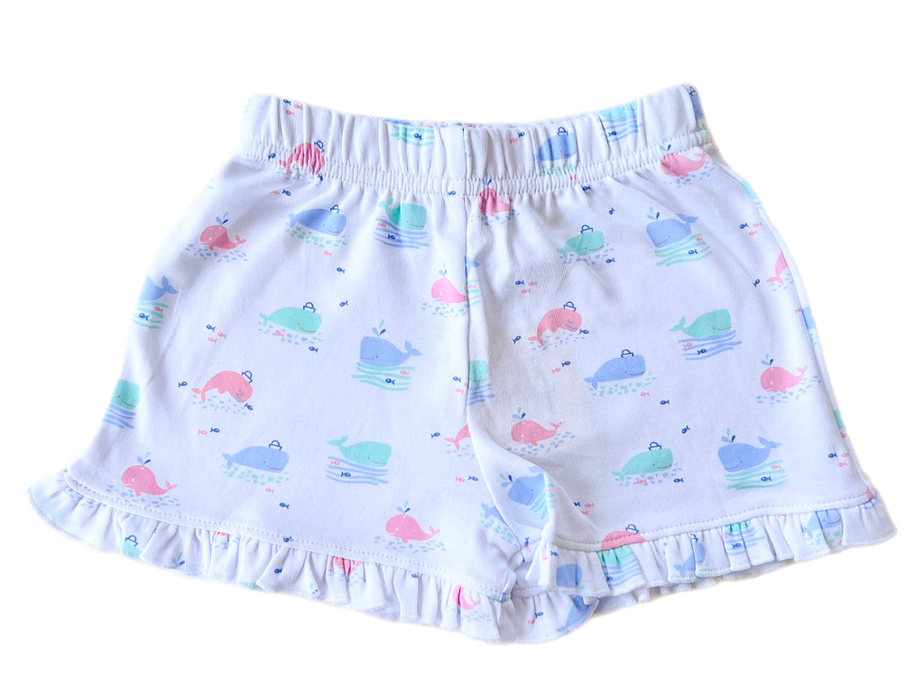 Ruffle Knit Shorts- Pastel Whale Print