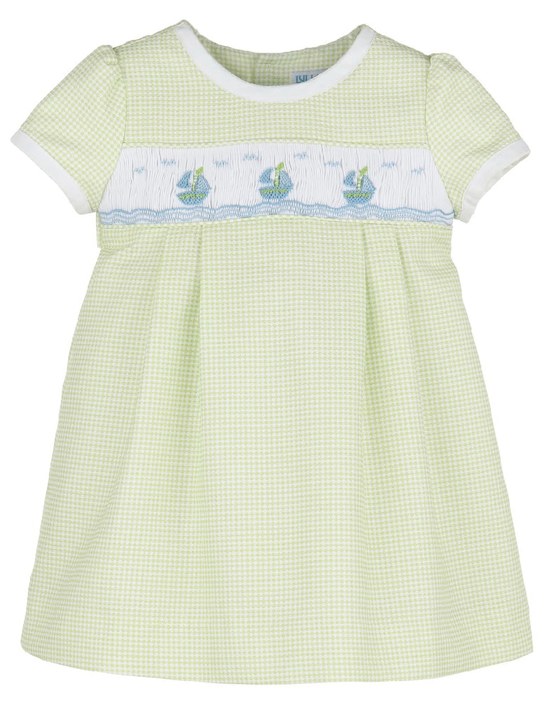 Smocked Sailboat Dress- Green
