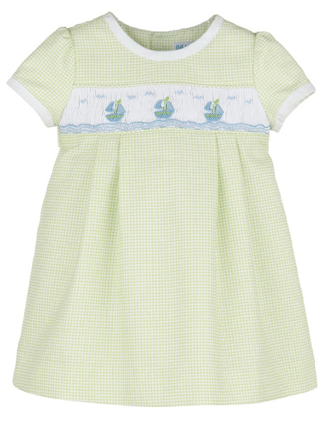 Smocked Sailboat Dress- Green