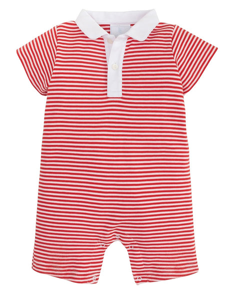 Peter Pan Polo Romper- Red Stripe